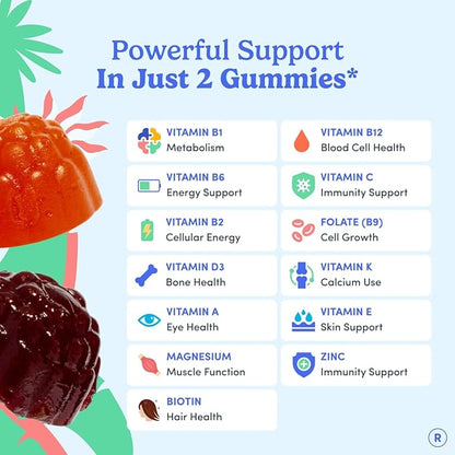 FIRST DAY Multivitamin for Women - Daily Womens Multivitamin Gummies - Vitamin A C D E B12, Magnesium, Zinc, Biotin – Vegan, Gluten Free Womens Vitamins - Hair Growth, Skin, Energy – 60 Day Supply