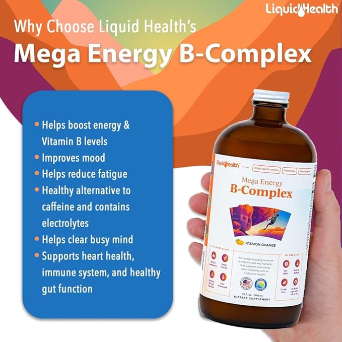 LIQUIDHEALTH Mega Energy B-Complex & Neurologic Nootropic Liquid Supplement Bundle for Adults - Increase Natural Energy Levels, Improve Memory, Alertness & Focus, Boost Mood - Vegan, Non-GMO, USA Made