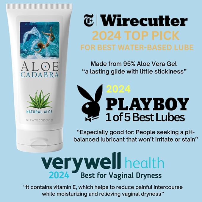 Aloe Cadabra Natural Water Based Personal Lubricant and Vaginal Moisturizer, Organic Aloe Lube for Men, Women and Couples, Non-Staining, pH Balanced (Unscented 5.5 Ounces, 1 Pack)