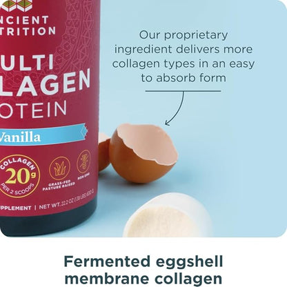 Ancient Nutrition Collagen Peptides Powder, Multi Collagen Protein, Women & Men, Vitamin C, Probiotics, Hydrolyzed Collagen, Supports Skin, Joints, Gut Health, Vanilla, 60 Servings (Pack of 2)
