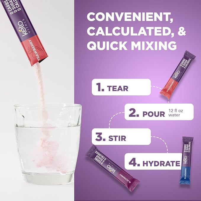 Keto Vitals Antioxidant Electrolytes Powder Packets No Sugar | Keto Friendly Electrolytes Travel Packets | Variety Stickpacks | Energy Drink Mix | Zero Calorie | Zero Carb (Berry Assorted, 30)