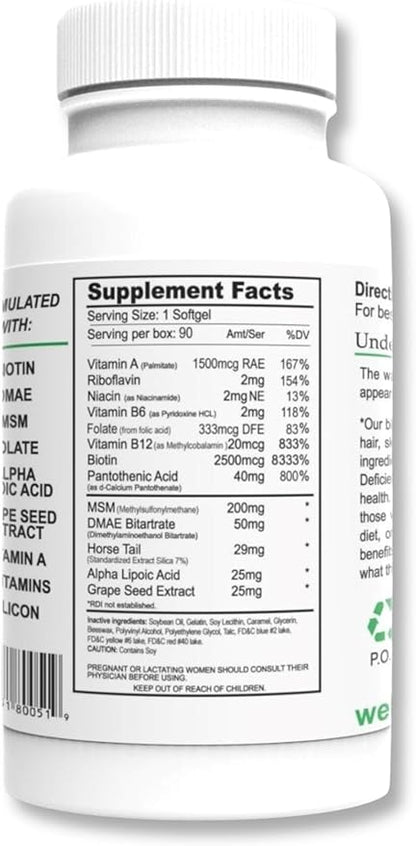Wellgenix Purvana Hair Skin and Nails Supplement – 2500mcg Biotin Softgels with MSM & B-Complex – Daily Beauty Support for Stronger Nails & Hair Vitality – 90 Softgels