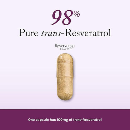 Reserveage Beauty, Resveratrol 100 mg, Antioxidant Supplement for Heart and Cellular Health, Supports Healthy Aging and Immune System, Paleo, Keto, 60 Capsules (60 Servings)