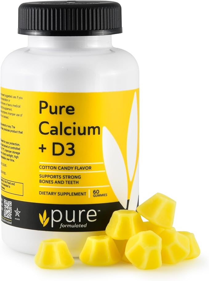 Vegan Calcium with Vitamin D3 Strong Bone & Teeth Support Calcium with 1000 IU D3 Gummies for Adults & Kids, Kosher, Gluten-Free, Dairy-Free, 60 Gummies