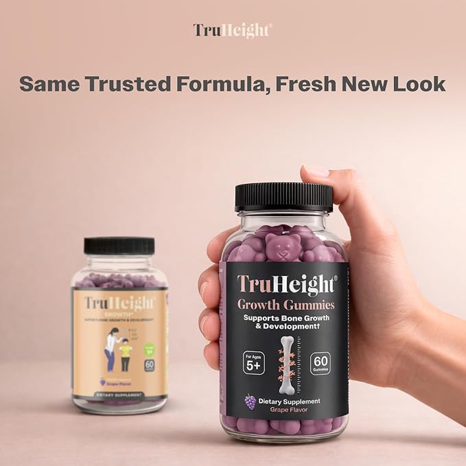 TruHeight Growth Gummies (Grape) Tall Nutrition for Natural Growth Supplement for Kids & Teens - Vitamin D, K, Calcium & Ashwagandha, Bone Strength Vitamins D3 K2, Picky Eater, Taller Ages 5+