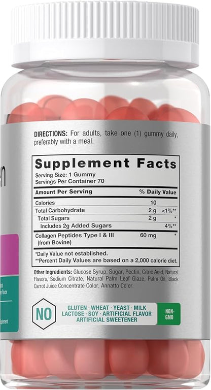 Horbäach Collagen Gummies | 70 Count | Strawberry Flavored Gummy | for Women and Men | Collagen Peptides Type 1 and 3 | Non-GMO, Gluten Free Supplement