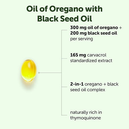 Micro Ingredients Oil of Oregano with Black Seed Oil, 75 Softgels | 2-in-1 Oregano Oil & Black Seed Oil Complex | 4X Strength Carvacrol & Thymoquinone Formula, Plant Based | Non-GMO, No Gluten