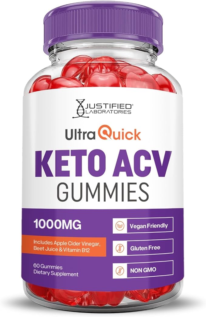 Justified Laboratories Ultra Quick Keto ACV Gummies Advanced Formula 1000MG Ultraquick Keto Gummies Apple Cider Vinegar Formulated with Pomegranate Beet Juice Powder B12 Vegan Non GMO 60 Gummys