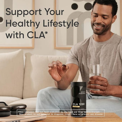 Sports Research CLA - 1250mg with Active Conjugated Linoleic Acid for Men and Women | Non-GMO, Soy & Gluten Free - 95% (180 Softgels)…