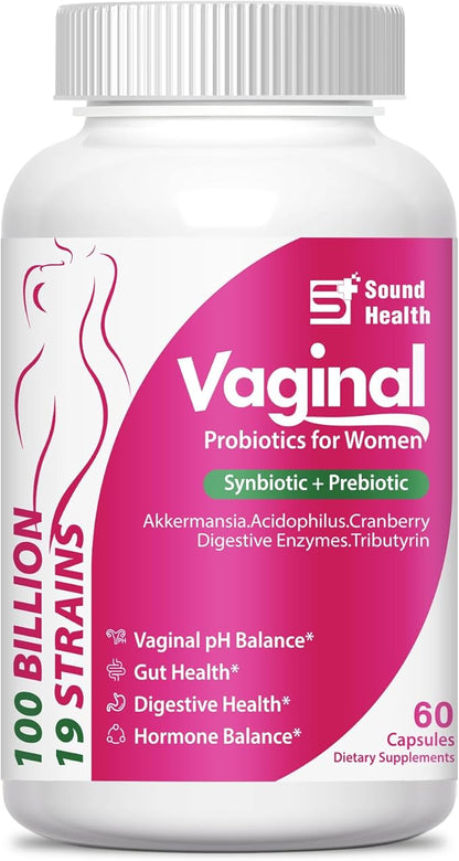 Vaginal Probiotics for Women, 100 Billion CFU with Akkermansia Probiotics & Prebiotics & Synbiotics Supplement for Vaginigal Health, pH Balance, Moisture, Odor Control, Non-GMO, Third-Party Tested