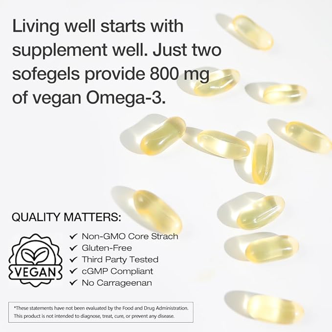 Vegan Omega-3 DHA Supplements - Premium Fish Oil Alternative from Algae Oil | 90 Carrageenan Free Softgels | Plant Based Algal DHA Essential Fatty Acids, Non-GMO (Algae, 90 Count (Pack of 1))
