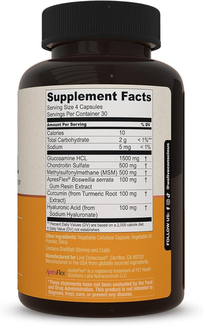 MoveWell by LiveConscious Glucosamine Chondroitin with MSM, Hyaluronic Acid, and More | Joint Health Supplement (2-Pack)