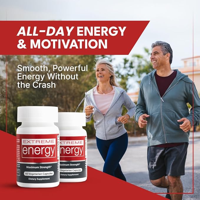 Herbal Nitro Extreme Energy Pills - 6 to 10 Hour Boost, No Crash or Jitters Maximum Strength Natural Energy Supplement for Women & Men - Fatigue, Focus & Motivation (60 Count)