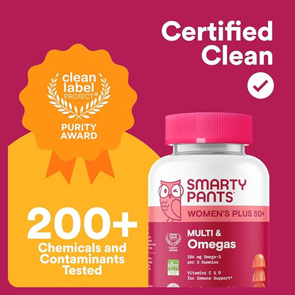 SmartyPants Multivitamin Gummy for Women 50 and Over, Omega 3 (DHA/EPA), Methylfolate, CoQ10, Vitamin D3, C, Vitamin B12, B6, A, K, Biotin, Gluten Free, 90 Count (30 Day Supply)