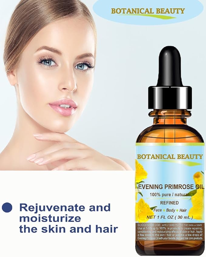 Botanical Beauty EVENING PRIMROSE OIL 100% Pure Natural Undiluted Unrefined Virgin Cold Pressed Carrier Oil. 4 Fl.oz.- 120 ml for face, skin, hair, nails. Rich in essential fatty acids GLA