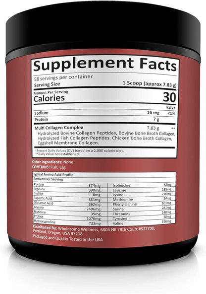 Wholesome Wellness Premium Multi Collagen Peptides Protein Powder for Women and Men, 5 Types of Hydrolyzed Collagen, Grass-Fed, Non-GMO & Unflavored, Pure Protein for Youthful Skin & Joint Recovery