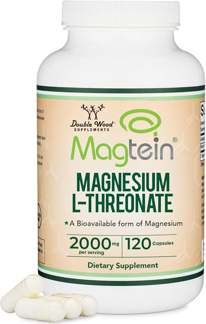Magnesium L Threonate, Magtein, Sleep and Cognitive Support – High Absorption – Most Bioavailable Form of Magnesium – 2,000 mg – 120 Capsules