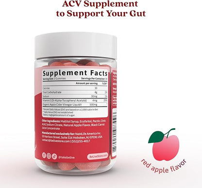 BeLive Apple Cider Vinegar Gummies - ACV Gummies Without Sugar I Detox & Cleanse Digestive Health I Alternative to Capsules, Vegan, Keto Friendly, Non-GMO, Gluten Free | 60 Ct