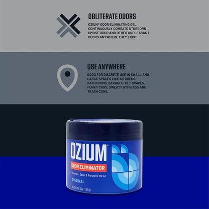 Ozium Air Sanitizer 4.5 oz Gel: Odor Eliminator for Strong Odor, Car Air Freshener (Carbon Black, 2 Packs)