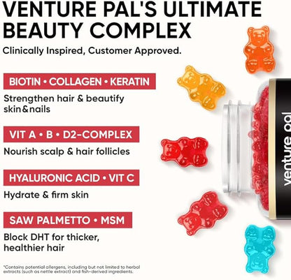 Venture Pal Biotin Gummies with Collagen & Keratin - Hair Growth Support Skin and Nail Strength Vitamins for Women & Men - Biotin 10000mcg | B-Complex | Saw Palmetto - Sugar Free, Non-GMO, 60ct