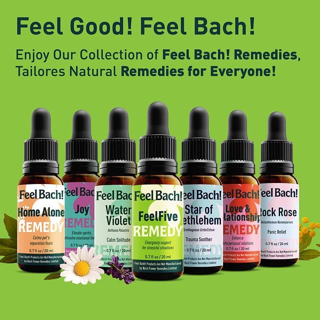 Feel Bach! FeelFive Remedy - Natural Homeopathic Flower Essences for Fast Emergency Support, Relief of Fear, Worry and New Adoption, Vegan, Gluten & Sugar-Free, Non-Habit Forming, 20ml (0.7 fl oz)