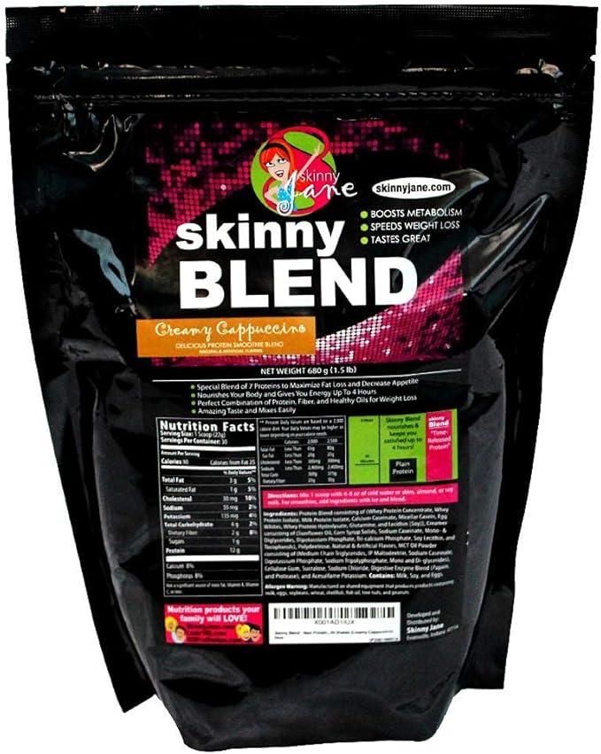 Skinny Blend - High Protein Shake for Women - Low Carb, Keto Friendly Meal Replacement - Satisfy Hunger, Boost Energy - 30 Shakes - Creamy Cappuccino