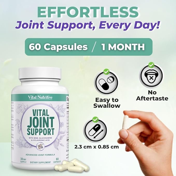 VITAL NUTRITIVE Joint Support Supplement for Men and Women – Glucosamine, MSM, Hyaluronic Acid, and Turmeric – Supports Joint Health – 30 Days Supply