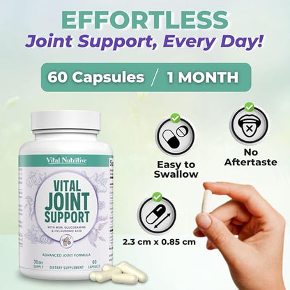 VITAL NUTRITIVE Joint Support Supplement for Men and Women – Glucosamine, MSM, Hyaluronic Acid, and Turmeric – Supports Joint Health – 30 Days Supply