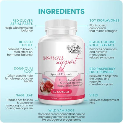 Mila Miamor Women's Support - Hormone Regulator with Natural Ingredients - Estrogen Support for Women — Supplement for Hormone Balance, Menopause & Antioxidant - Made in USA - 60 Capsules