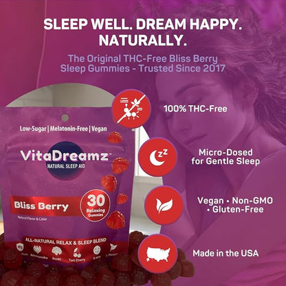Melatonin-Free Sleep Gummies | Magnesium, Ashwagandha, Tart Cherry & L-Theanine | Natural Calm & Restful Sleep Support | Vegan, Sugar Free Bliss Berry | 30 Count