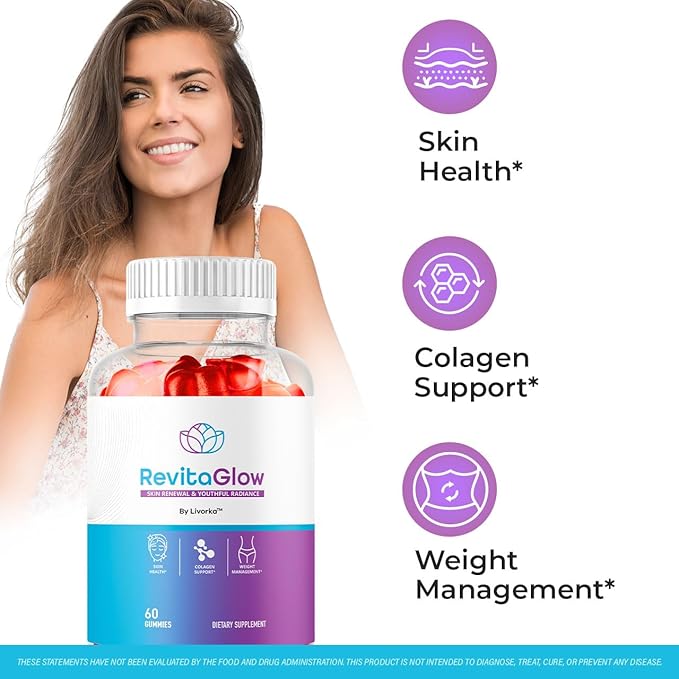 RevitaGlow Gummies - Official Revita Glow Gummy Premium Natural Skin Health Support, RevitaGlowGummies for Gut and Skin Healthy Advanced Renewal Formula Gummys, 60 Gummies for 1 Month