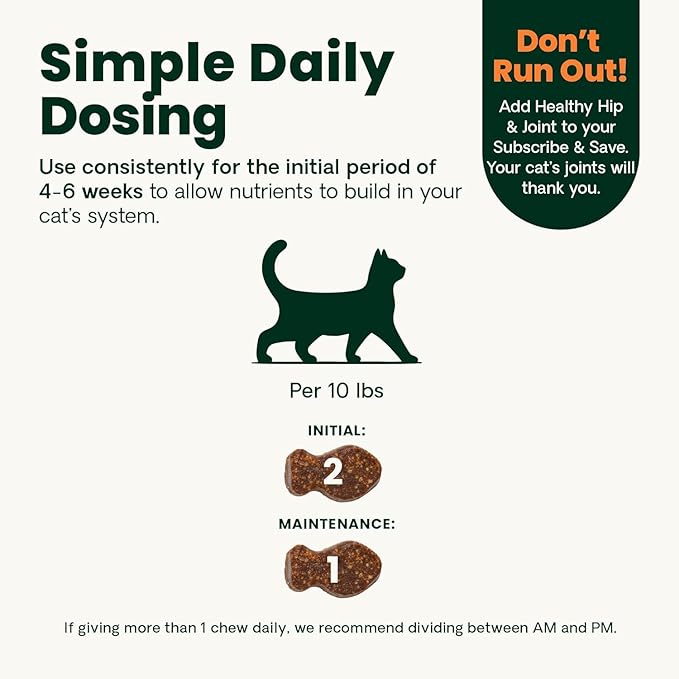 VetriScience Healthy Hip & Joint Chews, GlycoFlex Glucosamine and Green-Lipped Mussel Joint Support Supplement for Cats, Promote Mobility and Protect Joints, Chicken, 60 Count