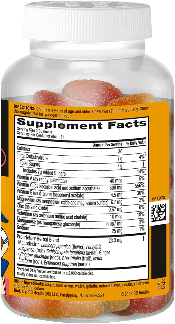 Airborne Kids 500mg Vitamin C Gummies, Kids Immune Support Zinc Gummies with Powerful Antioxidants VIT C & E - 63 Gummies, Assorted Fruit Flavor (Pack of 4)