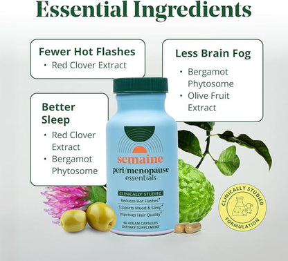 Semaine Peri/Meno Essentials - 60 Count Vegan Capsules - Clinically Studied to Ease Hot Flashes, Support Mood, Restore Hormone Balance - Non-GMO, Hormone-Free, Soy-Free