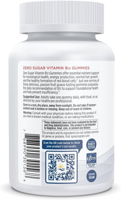 Nordic Naturals Zero Sugar Vitamin B12 Gummies - 2000 mcg Vitamin B12 per Gummy, Passion Fruit Guava Flavor - 30 Gummies, Essential Nutrient Support for Energy Production and Brain Health, 30 Servings