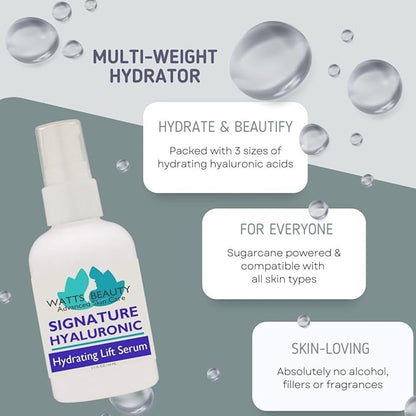 Signature 100% Pure Hyaluronic Acid Wrinkle Serum - Best Hyaluronic Acid for Face - No Parabens - Perfect Plumping Moisturizer for Wrinkles, Fine Lines, Dry, Aging Skin 2oz