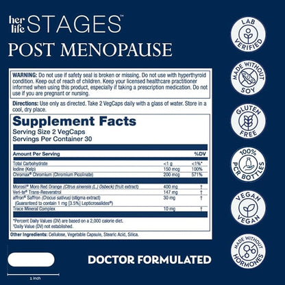 SOLARAY Postmenopause her Life Stages - Post Menopause Supplements for Women with Resveratrol - Vegan and Made Without Hormones - 60-Day Guarantee - Vegan, Lab Verified - 30 Servings, 60 VegCaps