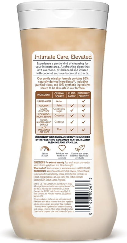 Summer’s Eve Essential Botanicals Daily Feminine Wash, Coconut Aloe, Gentle pH-Balanced Body Wash for Women, Feminine Care to Remove Vaginal Odor, Gynecologist Tested, 15 fl oz