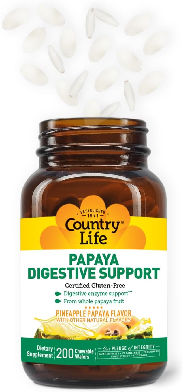 Country Life, Papaya Digestive Support, Daily Enzymes to Promote Digestive Health and Nutrient Absorption, 200