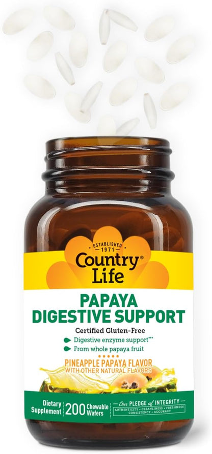 Country Life, Papaya Digestive Support, Daily Enzymes to Promote Digestive Health and Nutrient Absorption, 200