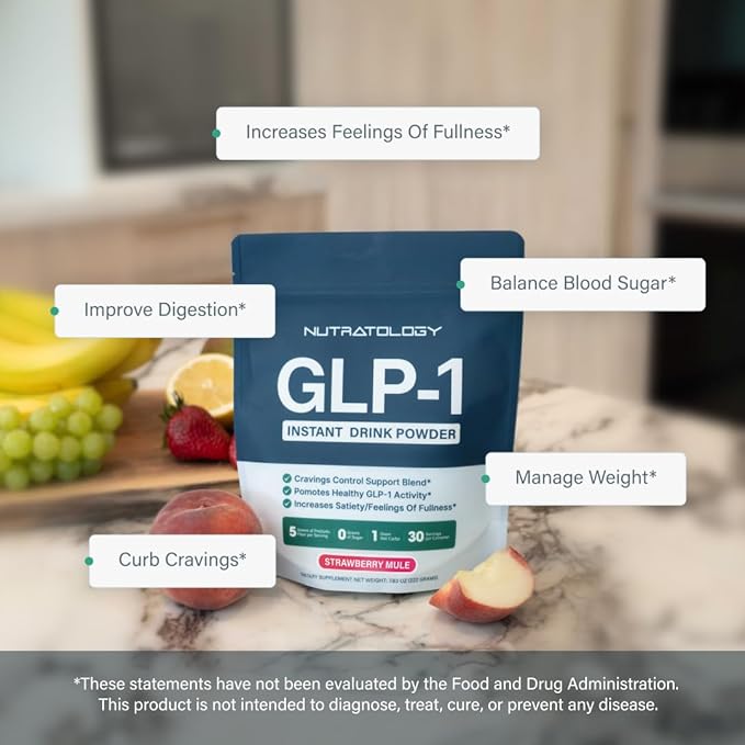 GLP-1 Booster | Control Cravings, Appetite Support & Gut Health | High In Fiber & Sugar-Free Drink Mix | GLP1 Supplements Weight Loss Women & Men | Strawberry Mule Flavor | Made In USA | 30 Servings