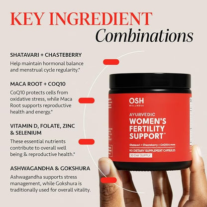 Freshly Moms Ayurvedic Fertility Supplements for Women | Support Ovulation | Conception for Women | Egg Quality | Maca Root, Vitex, & Vitamins | Vegan | 90 Capsules - OSH Wellness
