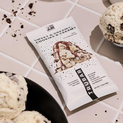 TRUBAR Vegan Protein Bar, Sweet & Dreamy Cookies and Creamy, Gluten Free, Plant Based Protein, Dairy Free, Non GMO, Soy Free, No Sugar Alcohols, 12G Protein, 12G Fiber, 23G Carb,Snack Bars, 12ct