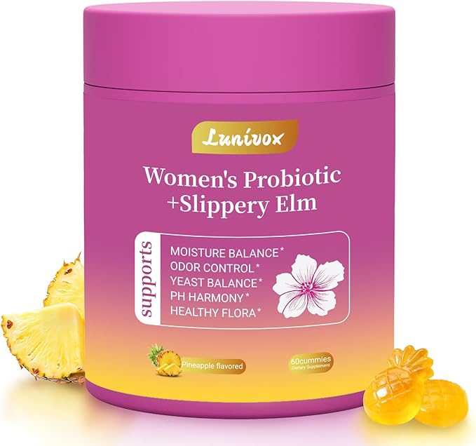 Her Juicy Feminine Probiotics Gummies for Women, with Prebiotics & Slippery Elm - Promotes pH Balance, Gut Health & Immune Support - Pineapple Flavor, 60 Count