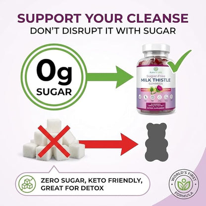 Sugar-Free Milk Thistle Gummies for Liver Cleanse Detox & Repair (Natural Blueberry-Raz Flavor) Cardo Mariano, Cleansing Milk Thistle Supplement, Antioxidant Support, Vegan, Replaces Pills & Capsules