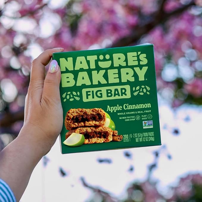 Nature's Bakery Whole Wheat Fig Bars, Apple Cinnamon, Real Fruit, Vegan, Non-GMO, Snack Bar, 1 Box With 12 Twin Packs (12 Twin Packs)