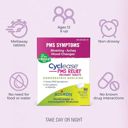 Boiron Cyclease PMS Relief Tablets for Symptoms from PMS of Bloating, Aches, Mood Swings, and Irritability - 60 Count