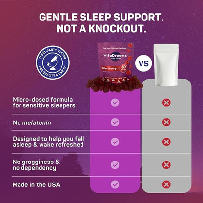 Melatonin-Free Sleep Gummies | Magnesium, Ashwagandha, Tart Cherry & L-Theanine | Natural Calm & Restful Sleep Support | Vegan, Sugar Free Bliss Berry | 30 Count