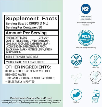 PMS Relief Liquid Herbal Supplement for Women*–Hormone Balance with Chasteberry, Dong Quai & Wild Yam–Estrogen-Free, Herbal Support for Cramps, Bloating, Fatigue, Breast Pain & Mood*