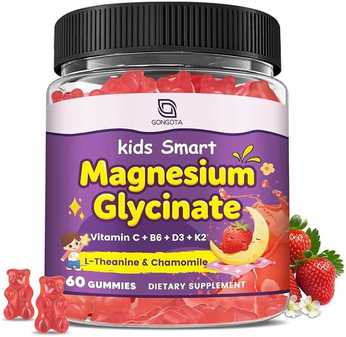 Magnesium Glycinate Gummies for Kids & Adults - 400/200mg Magnesium Supplement with L-Theanine, Chamomile, D3 & K2, Kids Sleep Gummies Melatonin Free, for Zzz & Relax, Cognition - Sugar Free, 60 Ct